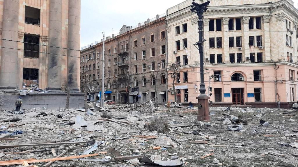 At least 6 injured as blast destroys government building in Kharkiv